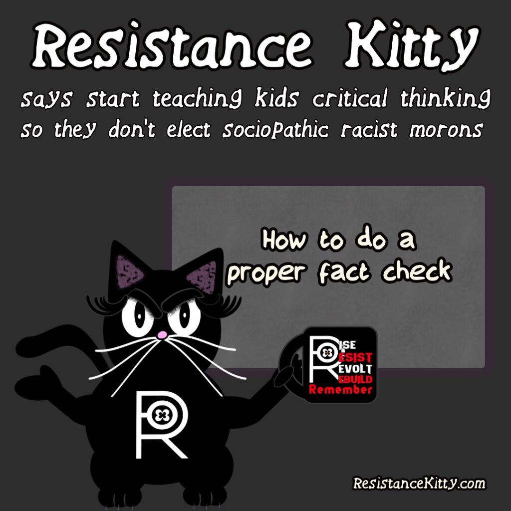 Resistance Kitty says start teaching kids critical thinking so they don't elect sociopathic racist morons. She is standing at the chalkboard discussing how vaccines save lives.