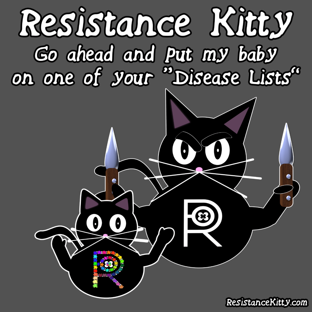 Resistance Kitty says "I am all out of political spoons, I only have knives and claws left" She is sharpening her claws and showing off her very large knives.