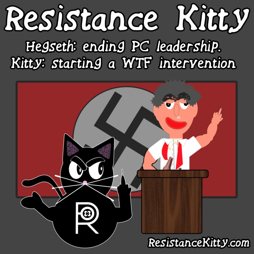 Resistance Kitty says “Hegseth: ending PC leadership. Kitty: starting a WTF intervention”