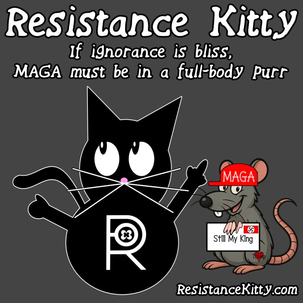 Resistance Kitty says “If ignorance is bliss, MAGA must be in a full-body purr”