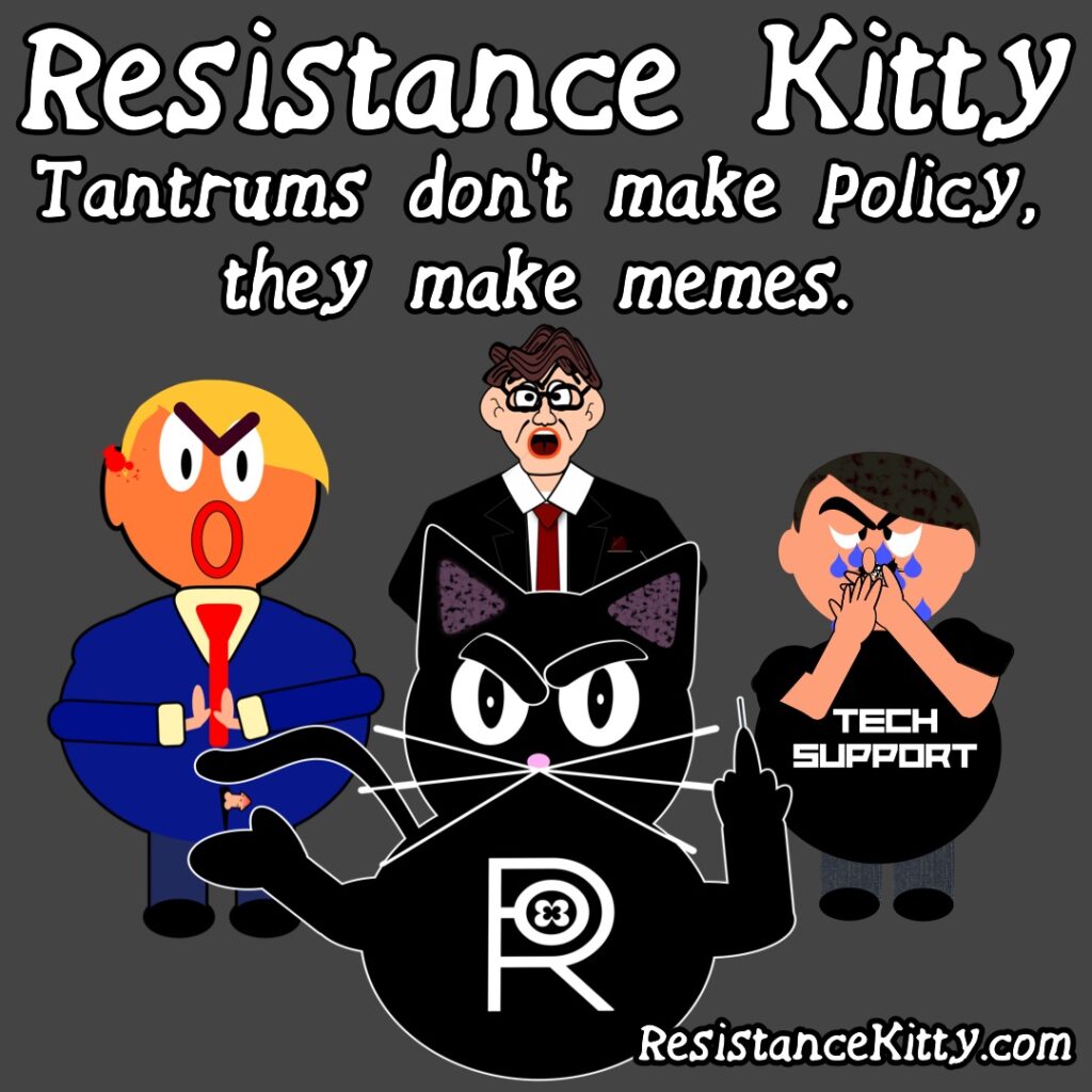 Resistance Kitty says, “Tantrums don’t make policy — they make memes.”