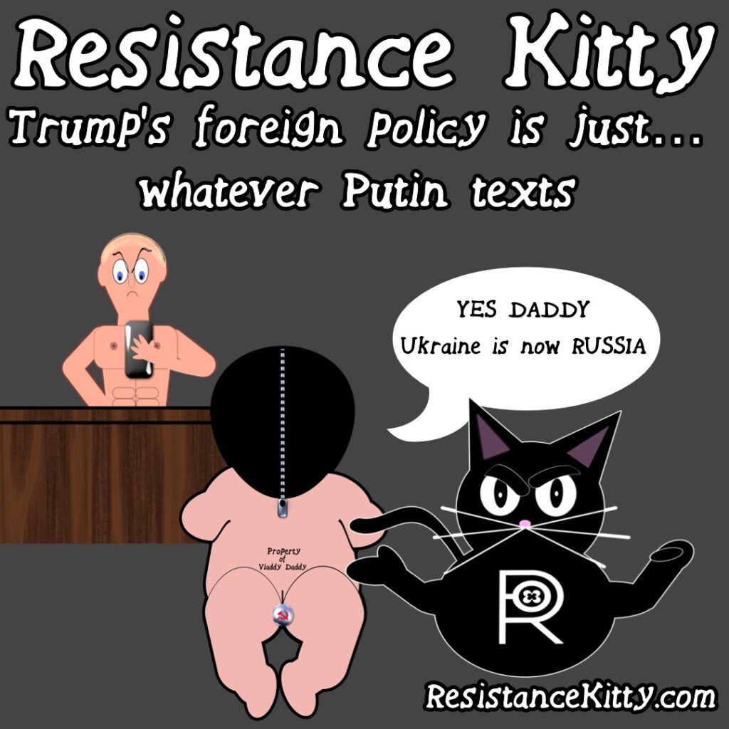 Resistance kitty says “Trump’s foreign policy is just… whatever Putin texts.