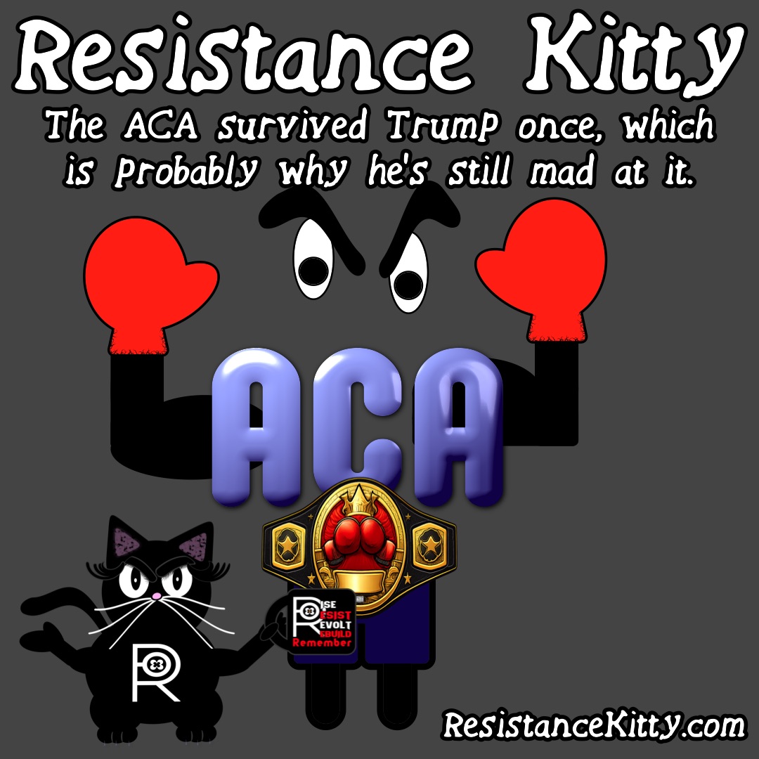 Resistance Kitty says “The ACA survived Trump once, which is probably why he’s still mad at it.”