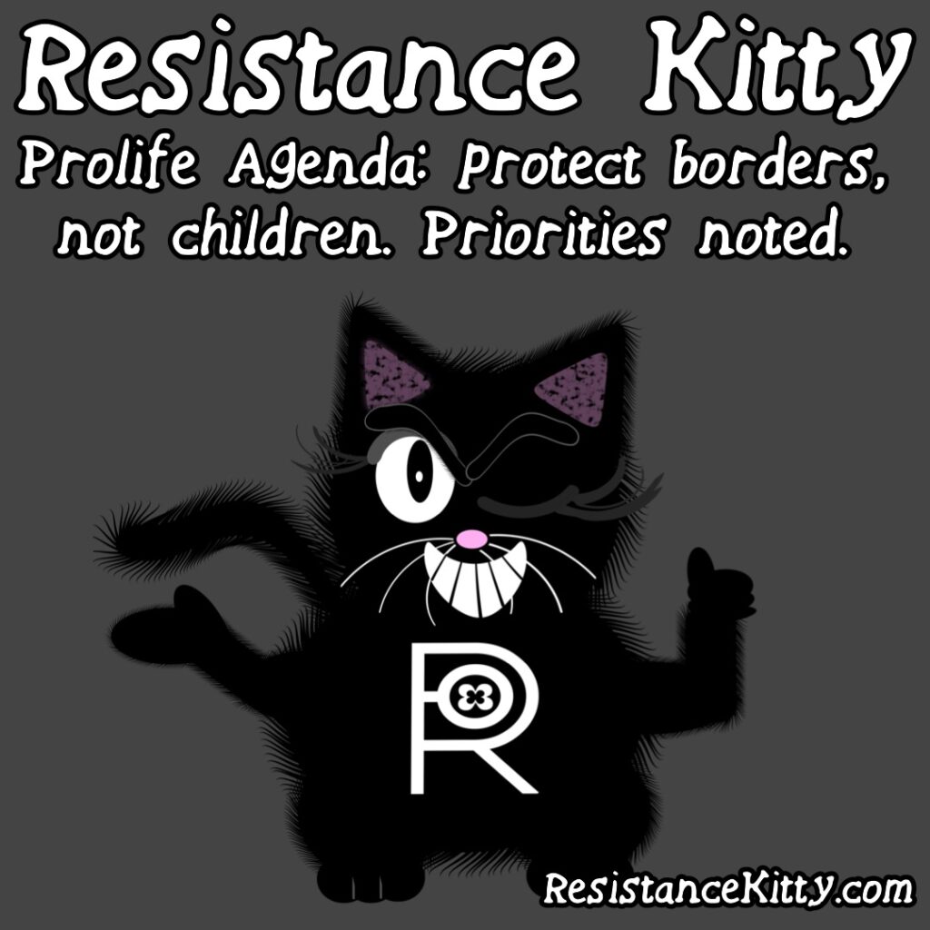 Resistance Kitty says “They protect borders, not children. Priorities noted.”