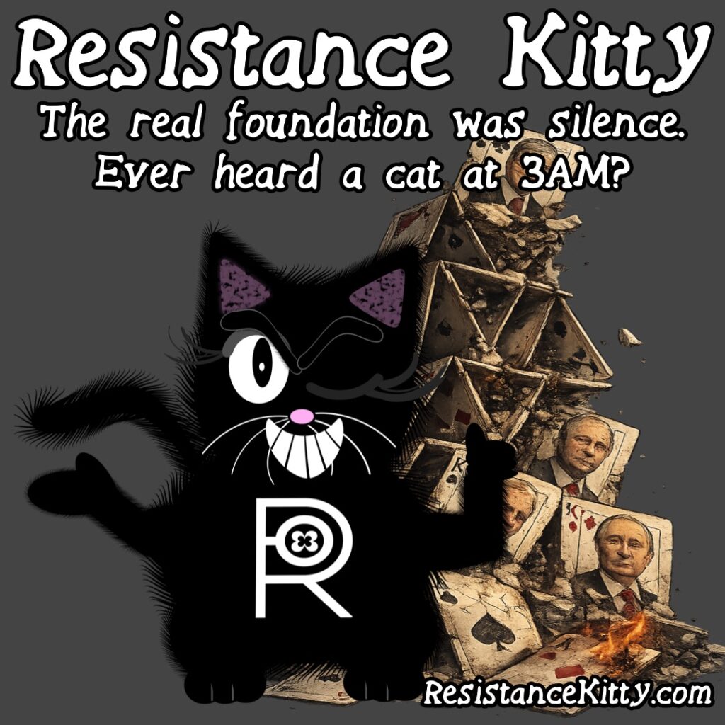 Resistance Kitty says “The real foundation was silence. Ever heard a cat at 3AM?”