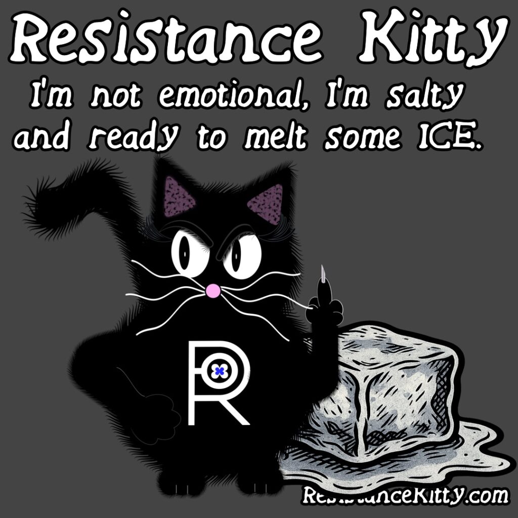 Resistance Kitty says “I’m not emotional, I’m salty and ready to melt some ICE.”