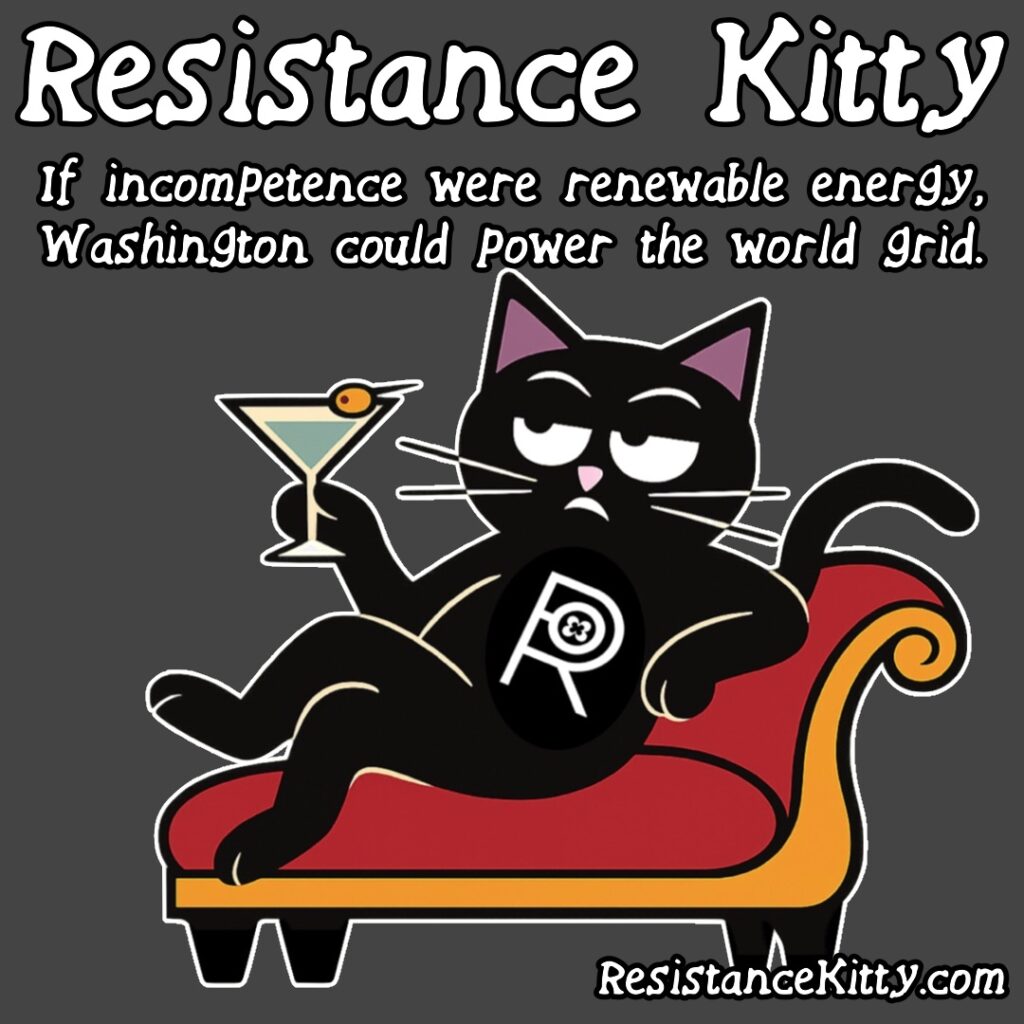 Resistance Kitty says “If incompetence were renewable energy, Washington could power the world grid.”