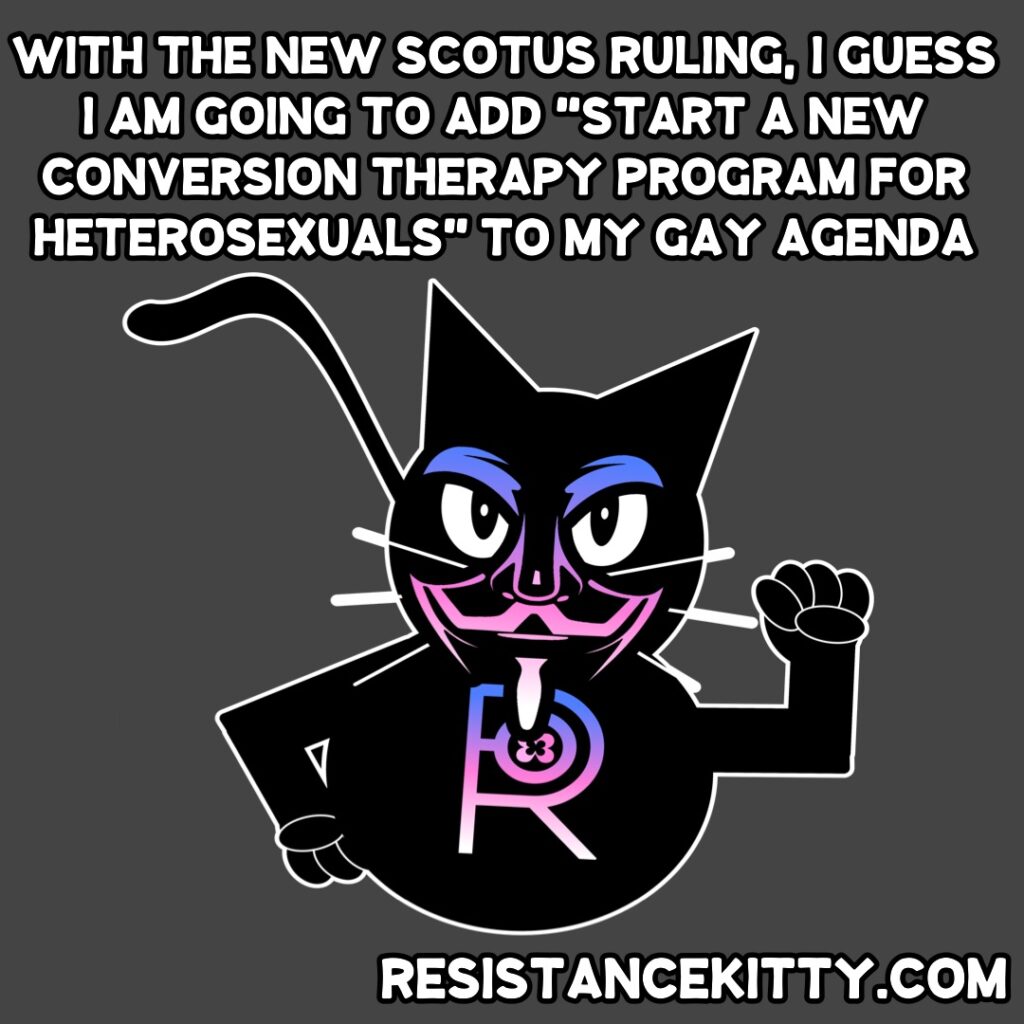 Resistance Kitty says “With the new SCOTUS ruling, I guess I am going to start a new conversion therapy program for heterosexuals.”