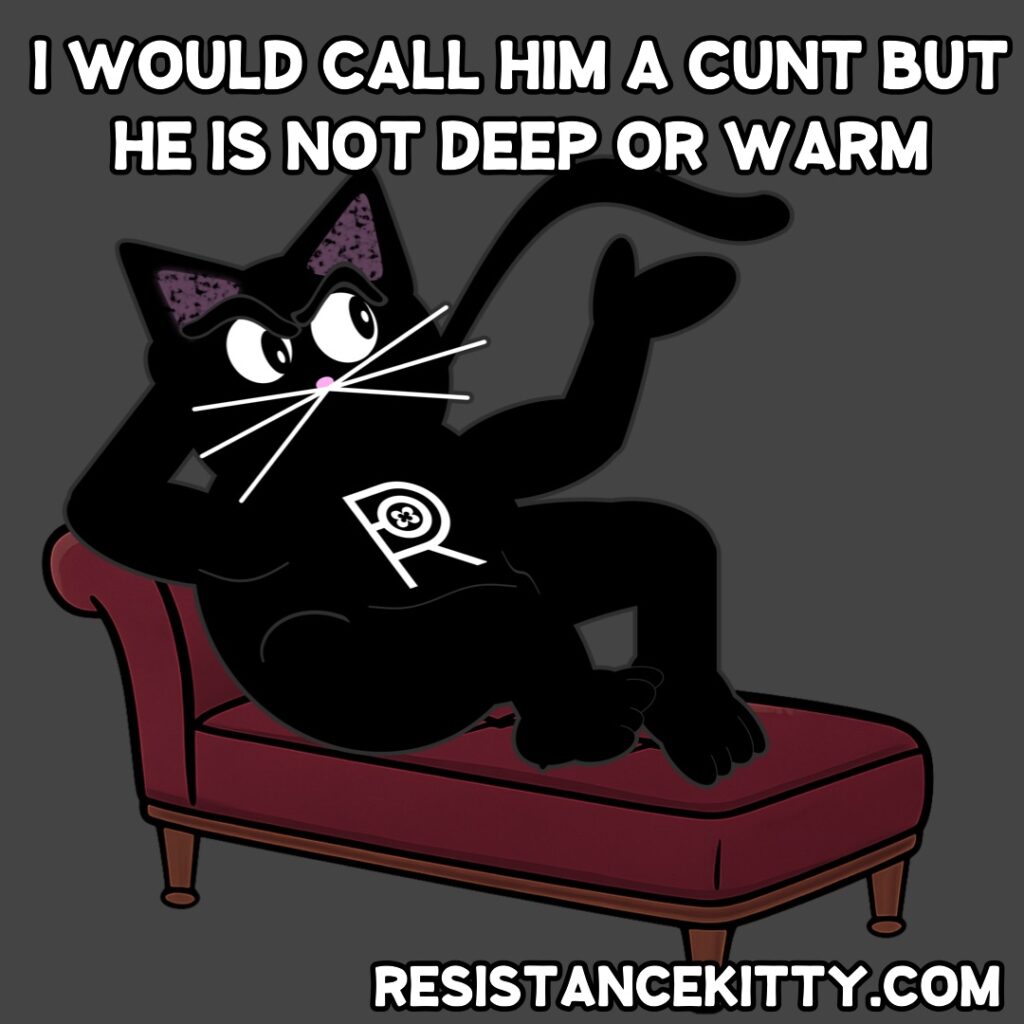 Resistance Kitty says “I would call him a cunt but he is not deep or warm “