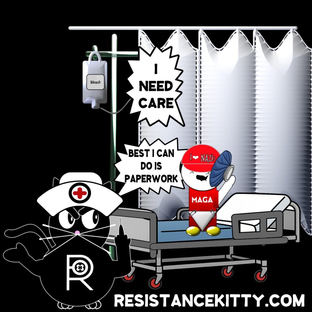 MAGA says: “I need care” Dr. Resistance Kitty says “Best I can do is paperwork”