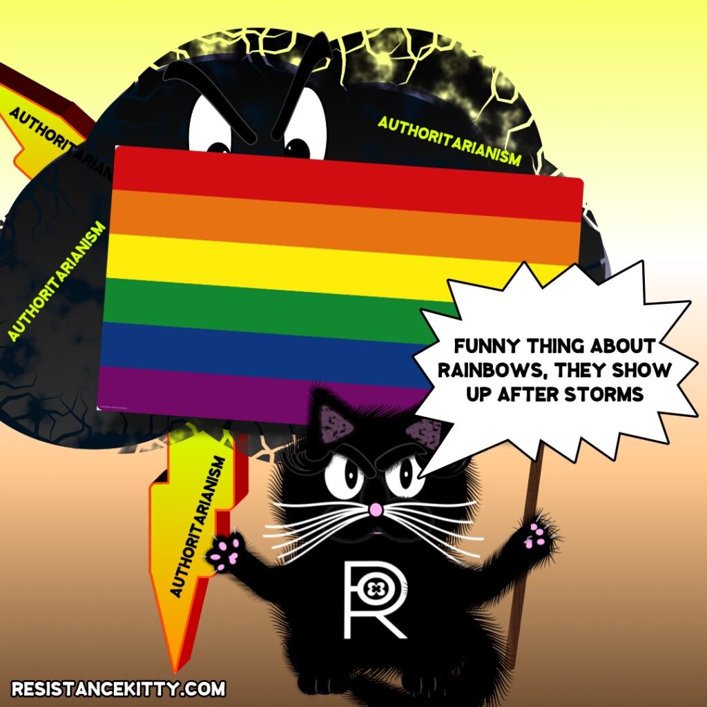 Resistance Kitty says, “Funny thing about rainbows, They show up after storms."
