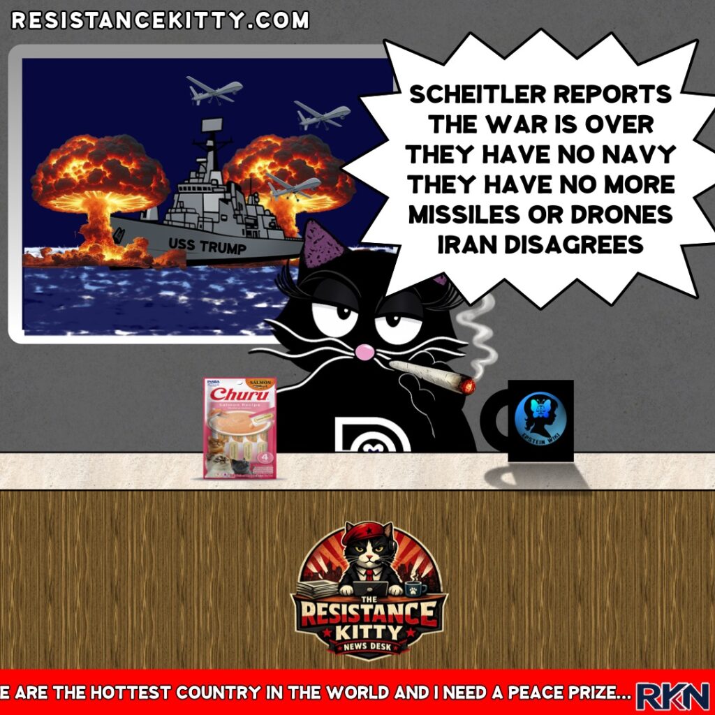 Resistance Kitty says, “Scheitler reports the war is over they have no navy they have no more missiles or drones. Iran disagrees”