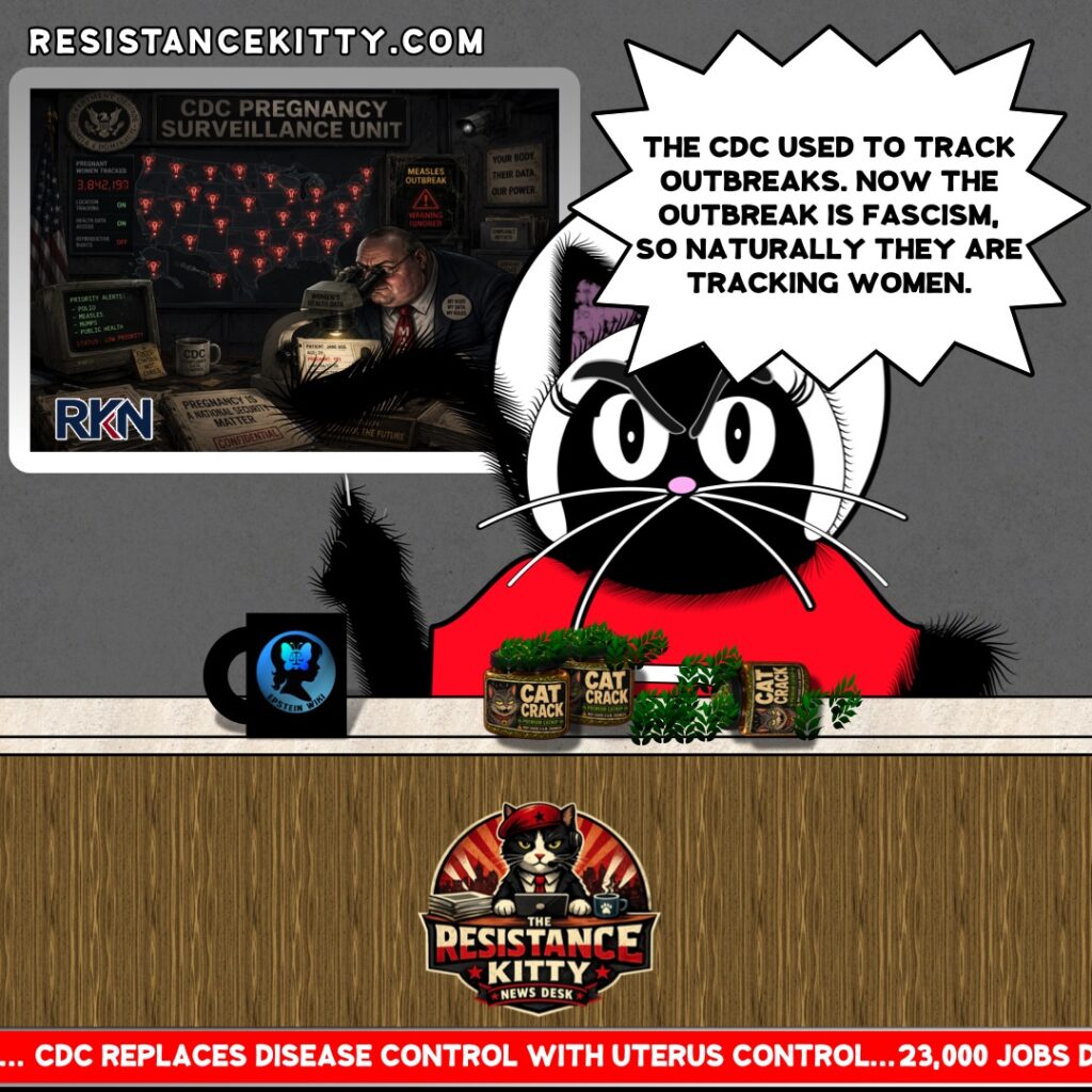 Resistance Kitty says, “The CDC used to track outbreaks. Now the outbreak is fascism, so naturally they are tracking women.”