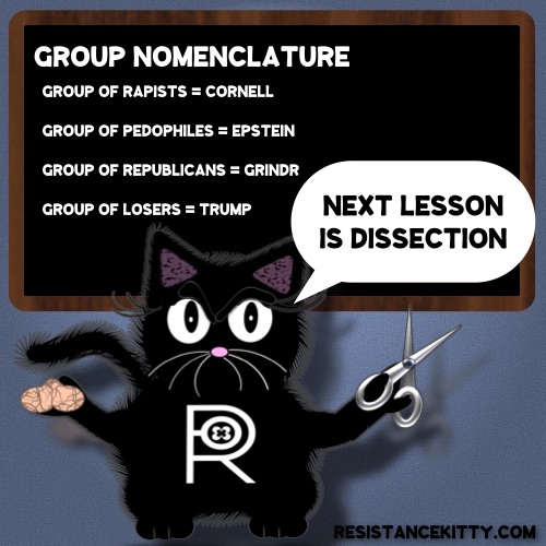 Resistance Kitty says, “Next Lesson: Dissection”