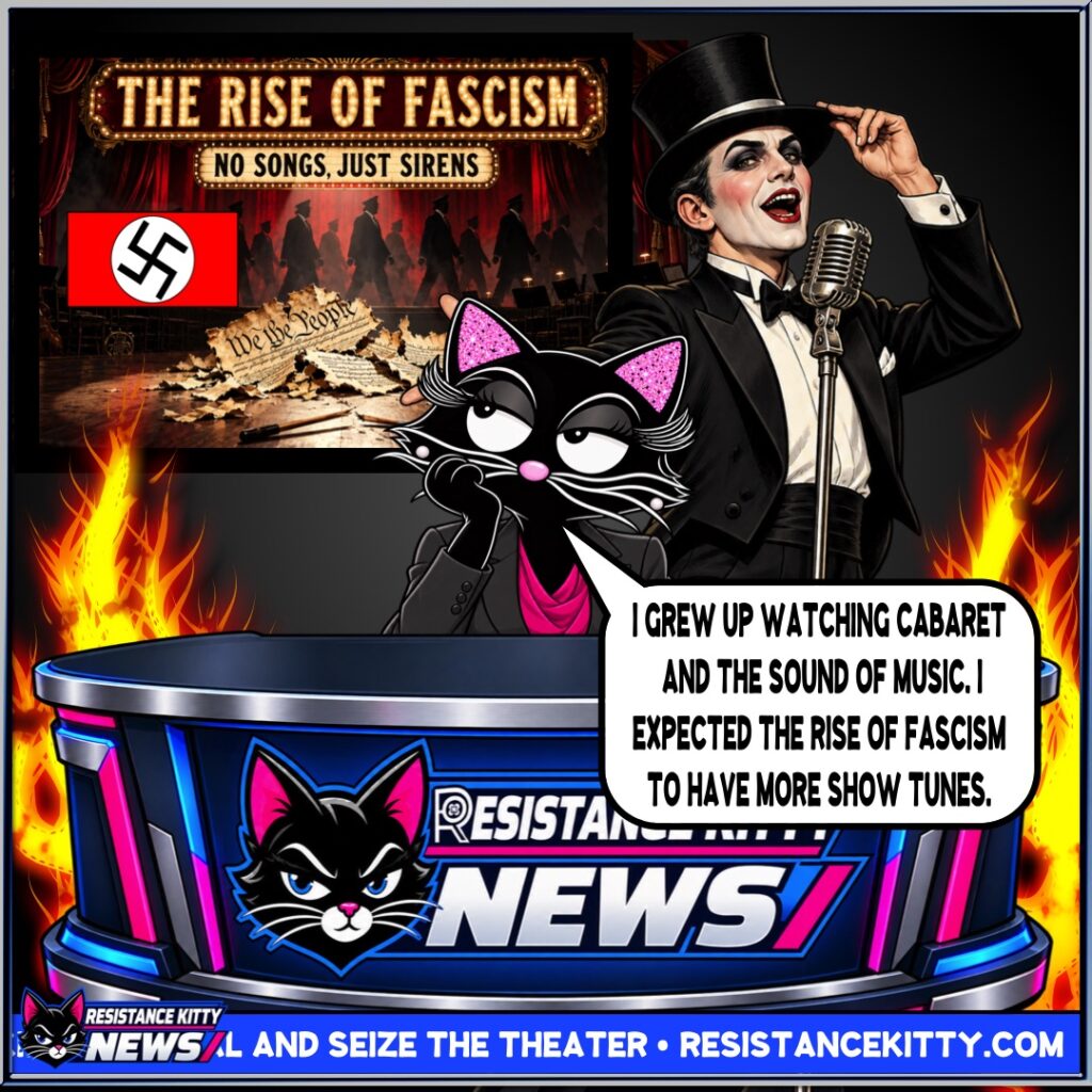 Resistance Kitty says, “I grew up watching Cabaret and The Sound of Music. I expected the rise of fascism to have more show tunes.”