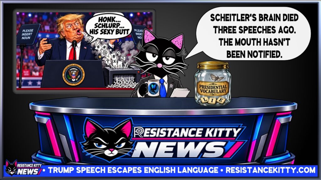Resistance Kitty says, “Scheitler’s brain died three speeches ago. The mouth hasn't been notified.”